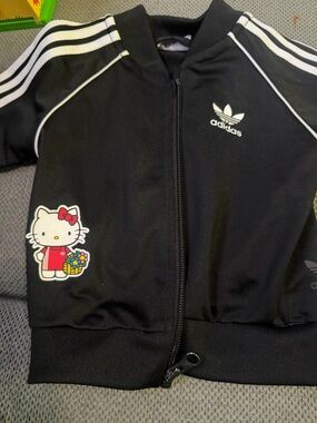 adidas Black Hello Kitty Logo Infant Track Jacket and pants set, Size 3- 6 m